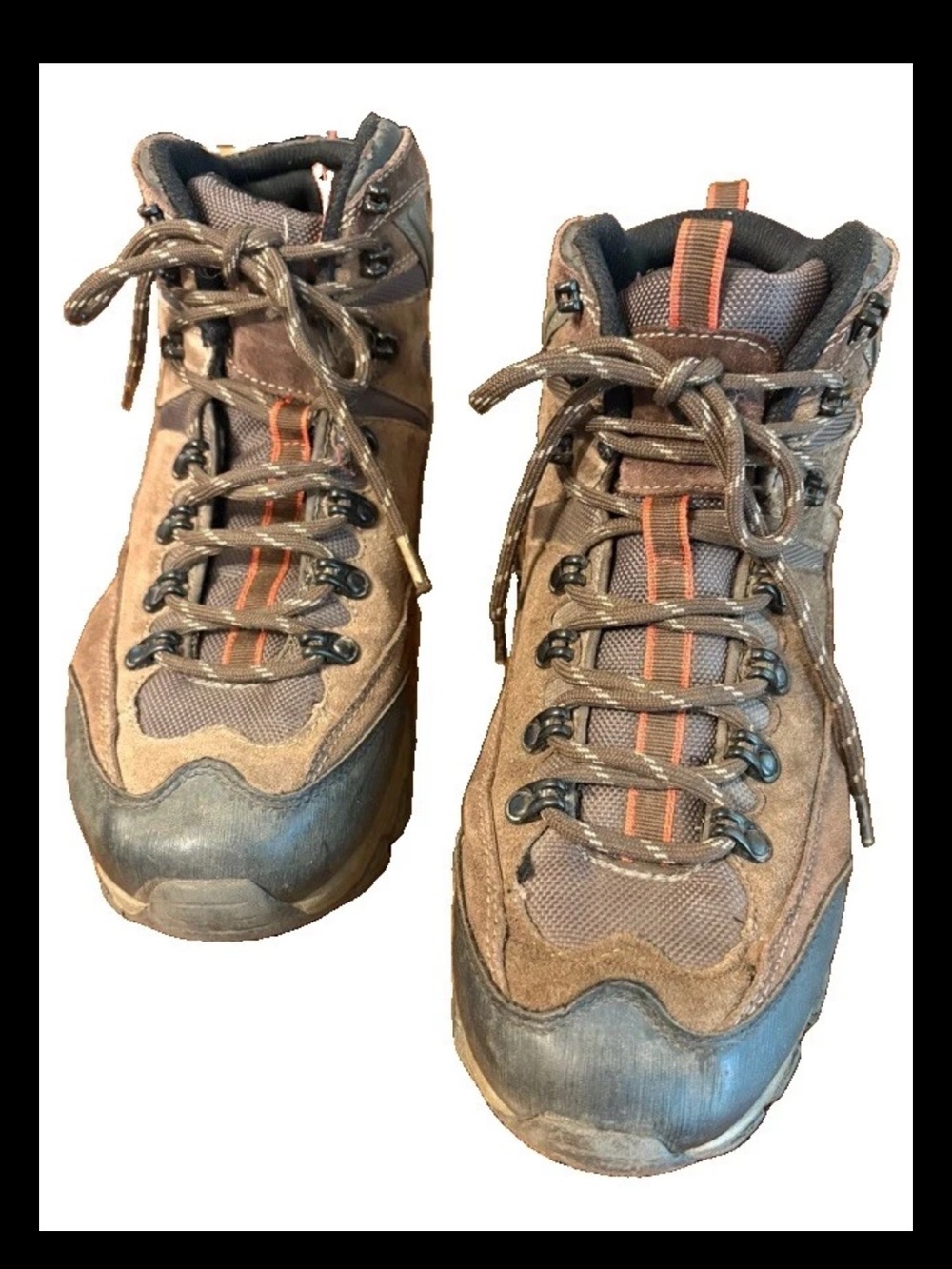 Merona Men’s 10.5 Brown Leather Hiking Boots Mid Lace Up Outdoor Trail